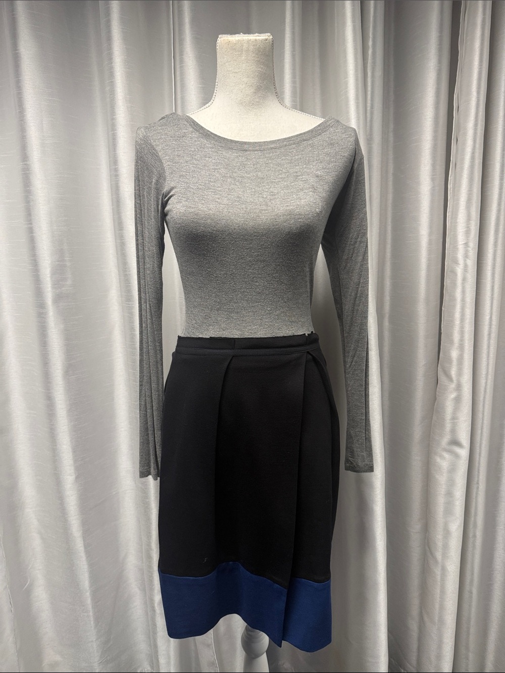 BCBGMaxAzria Black and Gray Dress with Blue Hem